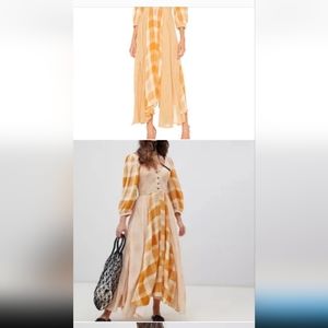 Free people mustard/ yellow plaid/ checked reversible dress